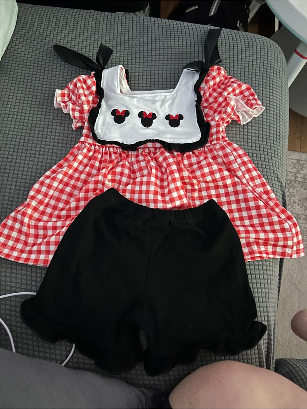 Red Gingham Minnie-Style shirt and short set